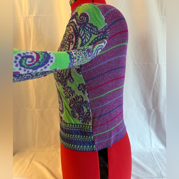 Free People Green & Purple Paisley Sweater size  S/P - Picture 5 of 9